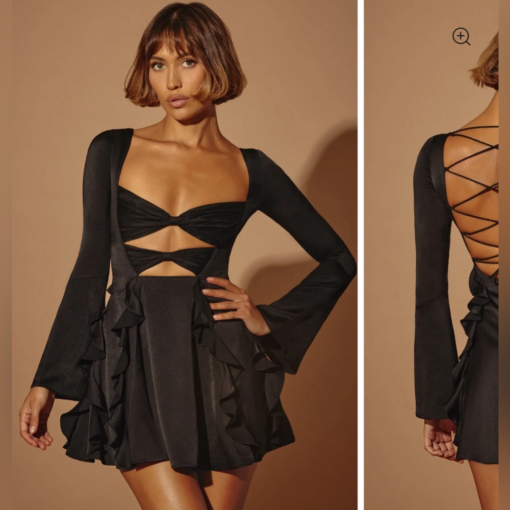 Long Sleeve Bow Mini Dress